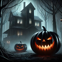 Black pumpkin with sinister smile