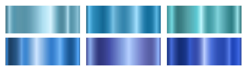Obraz premium A set of blue metallic gradients on a white background. Metallic gradient effects for the design of text and bulletin boards, infographics. Metal banner. Vector EPS 10.