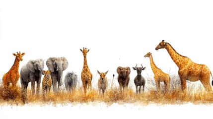 Fototapeta premium Decorative border with safari animals on white background