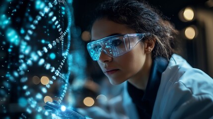 Scientist using CRISPRCas9 geneediting tools in a hightech genetic laboratory with DNA helix visuals