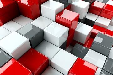 abstract red and white  background, grey and colorful cubes 