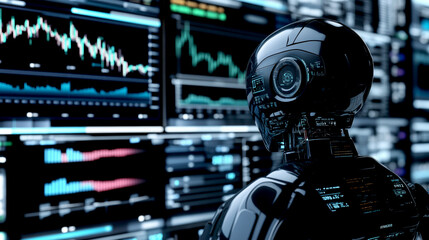 AI Robot Analyzing Stock Market Data