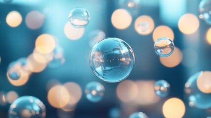 Dreamy Nightscape Bubbles, a serene urban scene featuring bubbles that mirror vibrant city lights, set against a minimalist backdrop with ample free space for contemplation.