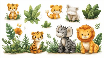 Fototapeta premium Endangered species clipart with a focus on critical habitat and protection efforts on a white background