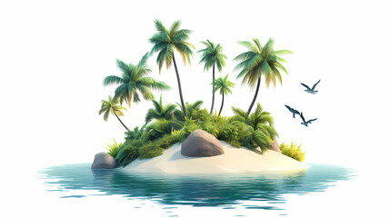 Obraz premium Tropical island with trees travel summer holiday vacation idea concept, isolated on white background, image ai generate. Tropical Island. Illustration