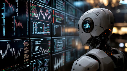AI Robot Analyzing Stock Market Data