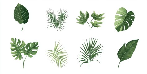 green palm leaves isolated on a white background