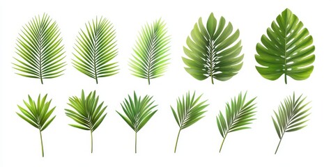 green palm leaves isolated on a white background