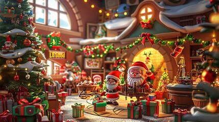 Fototapeta premium Festive Christmas Workshop with Santa and Elves