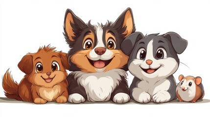 Obraz premium Family pets clipart featuring a cat, dog, and hamster on a white background