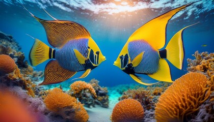 Naklejka premium Angels fish leaping out of the water,