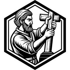 worker with hammer,retro, illustration,