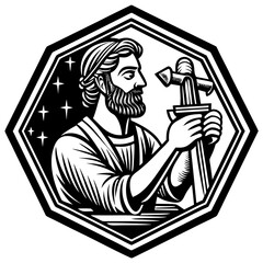 worker with hammer,retro, illustration,