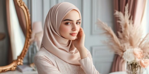 Obraz premium Woman in hijab, looking at camera.