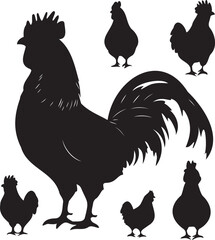 Rooster silhouettes graphic vectors black and white