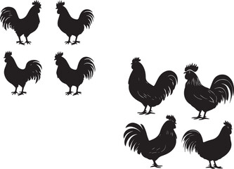 Rooster silhouettes graphic vectors black and white