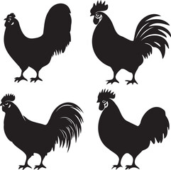 Rooster silhouettes graphic vectors black and white