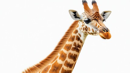 Obraz premium Giraffe standing tall with its long neck extended against a white background