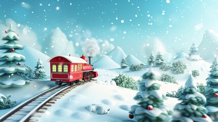 Christmas Train in a Snowy Winter Wonderland