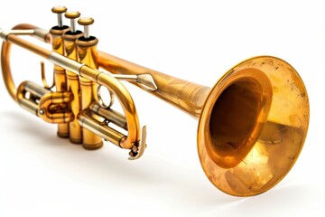 Obraz premium Trumpet alone on white background