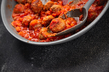 meatballs tomato sauce meat fresh meal food snack on the table copy space foodbackground rustic top view