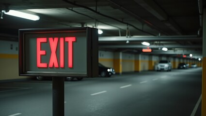 Urban Escape EXIT Sign in Underground Parking Lot