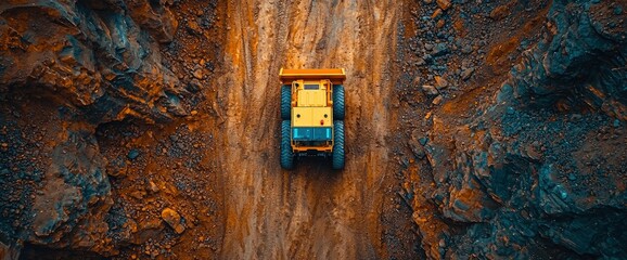 Aerial View of a Yellow Dump Truck in a Quarry