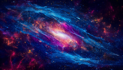 Fototapeta premium Abstract universe strewn with stars and spiraling nebulae against the black backdrop of deep space