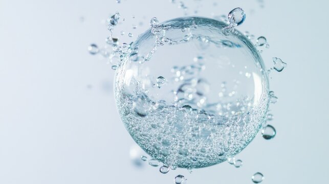 Bursting Bubble Moment, showcasing a bubble bursting in intricate detail, minimalist backdrop enhances focus on the dynamic action and unexpected surprise of the scene.