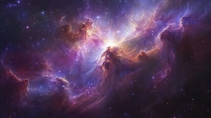 Fototapeta premium A stunning view of the cosmos, with stars, nebulas, and swirling colors of deep purples and blues 