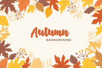 Autumn frame made of beautiful leaves. Background layout decorated with leaves for sale or promo banner, postcard. Autumn leaves with copy space.