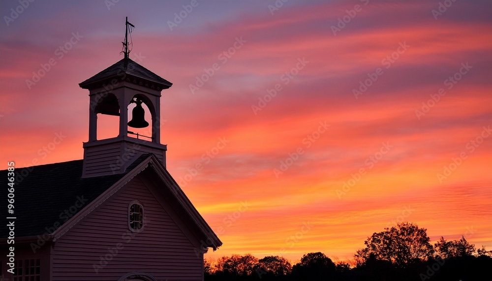 Wall mural church at sunset