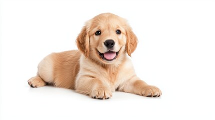 Happy Golden Retriever Puppy Posing Playfully on Clean White Background
