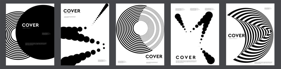 Set of Optical Psychedelic Twist Circles. Abstract Black and White Line Background with Swirl Hypnotic Pattern. Vector Illustration.