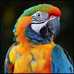 Naklejka premium Parrot on a perch with a white background highlighting its striking colors and features