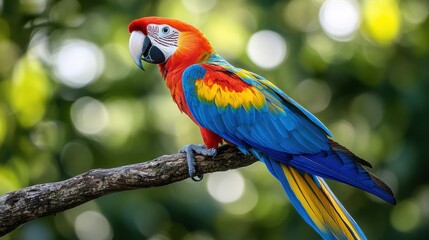 Obraz premium Parrot on a perch with a white background highlighting its striking colors and features
