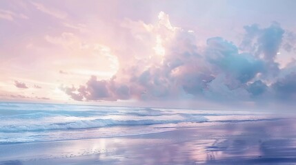 Obraz premium colorfully illustrative of beautiful beach with cloudy sky