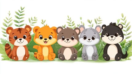 Fototapeta premium Playful animal clipart on white background