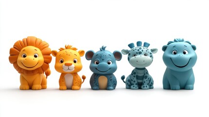 Naklejka premium Playful cartoon safari animals on white background