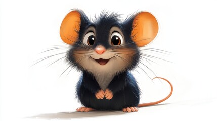 Playful mouse cartoon character with large ears and a mischievous expression on a white background