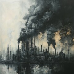 Obraz premium Pollution clipart depicting global pollution issues and their effects on a white background