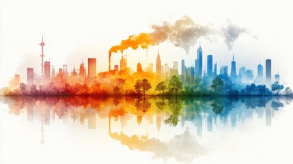 Pollution clipart depicting global pollution issues and their effects on a white background