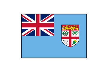 Fototapeta premium This illustration displays the distinct flag of Fiji featuring a blue field, a Union Jack, and a shield with palm trees, a dove, and other symbols, reflecting its cultural heritage.