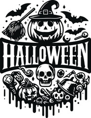 Monochrome Cosmonaut Halloween Logo Icon For Emblems, Badges And Levels Vector Illustration