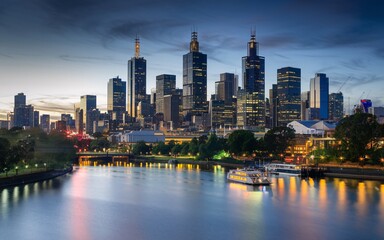 Fototapeta premium Melbourne City Skyline at Dusk with Ample Space for Text