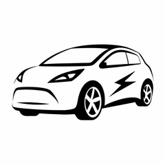 Fototapeta premium Black and white electric car icon, sustainable transport and eco-friendly vehicles