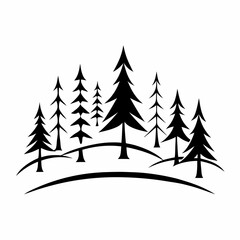 Obraz premium Black and white forest on hill icon, nature and environmental conservation symbol