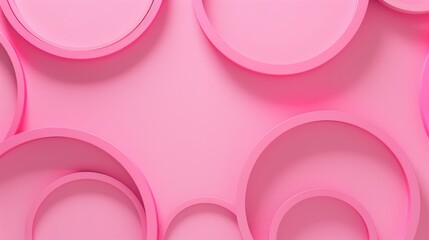 Abstract composition featuring circular geometric shapes on pink backdrop with empty space.