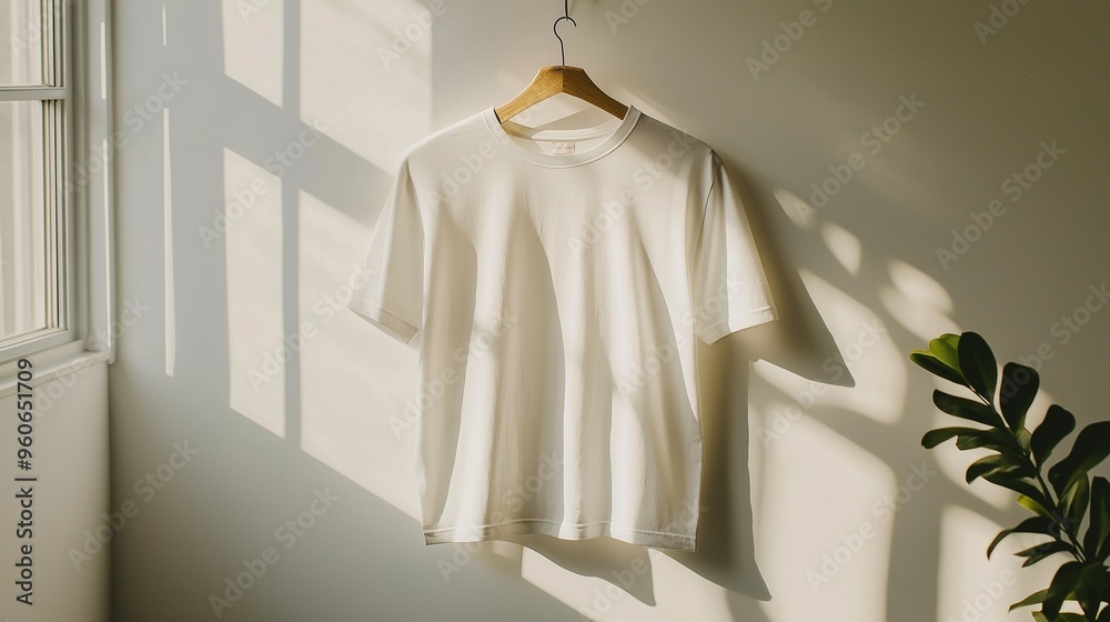 Wall mural white T-shirt hanging in a minimalist studio