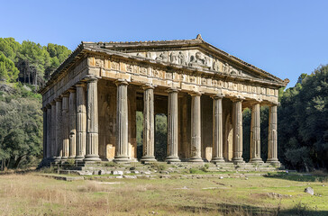 Ancient Roman temple ruins at sunset